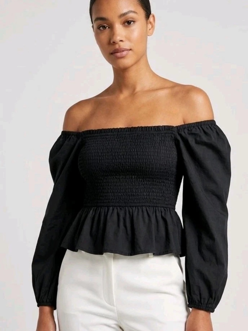 NWT J. Crew Black Smocked Peasant Blouse XS